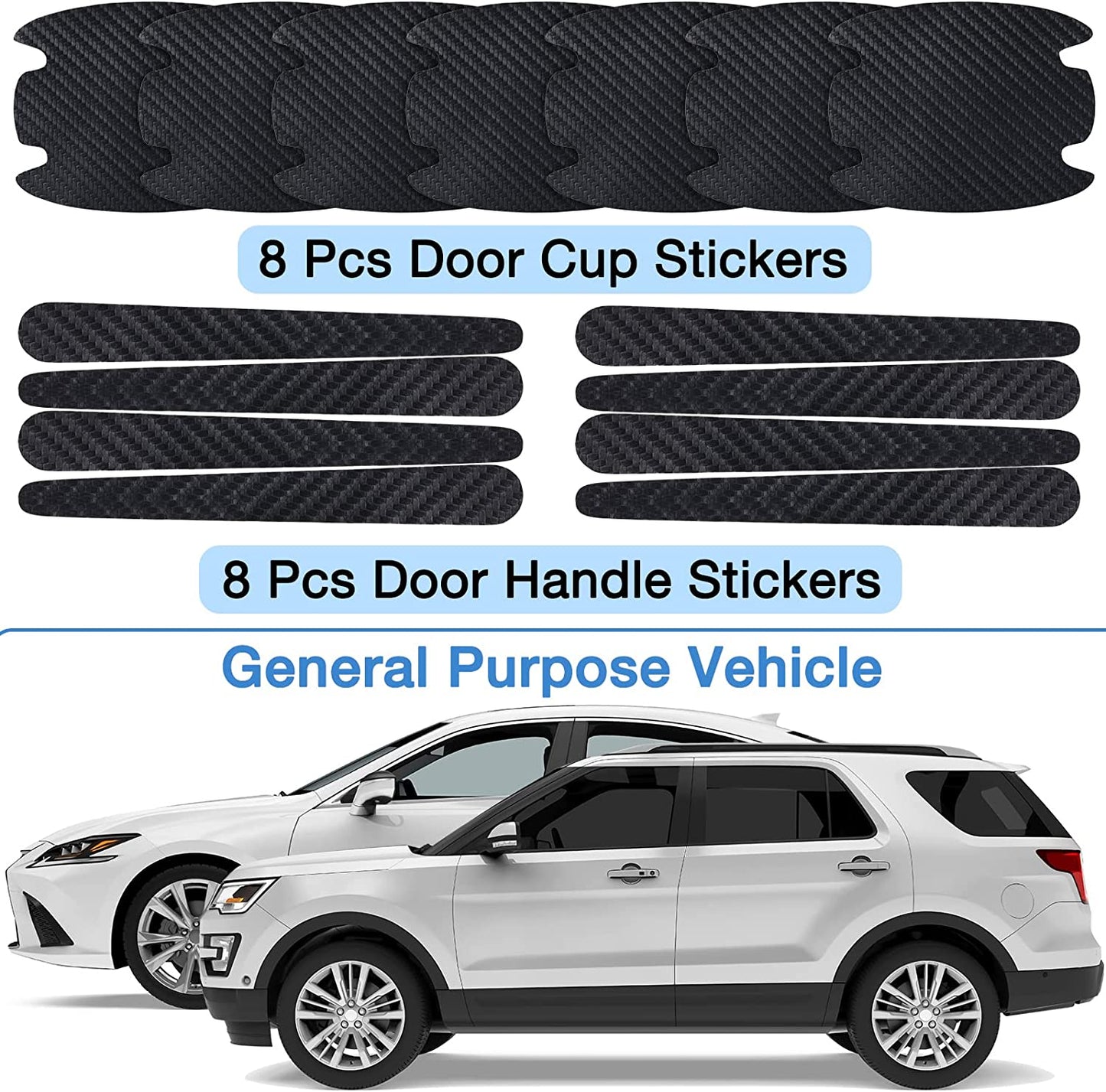 16 Pieces Car Door Handle Scratch Protector Carbon Fiber Car Door Handle Sticker Cover Scratches Protective Films Car Door Handle Cup Protector Films