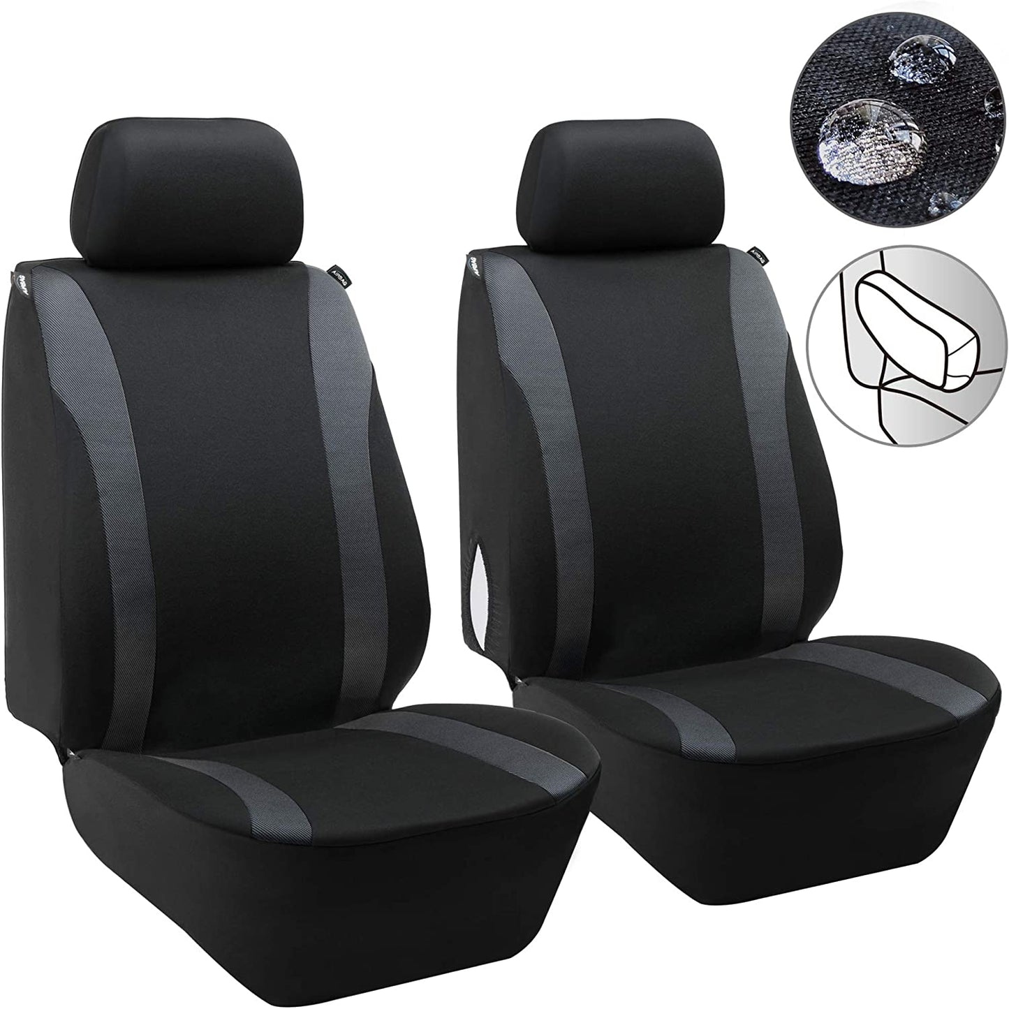 Dual Waterproof Front Car Seat Covers Neoprene Car Bucket Seat Protection Airbag Compatible for Cars SUVs Trucks Vans 2 PCS(Black)