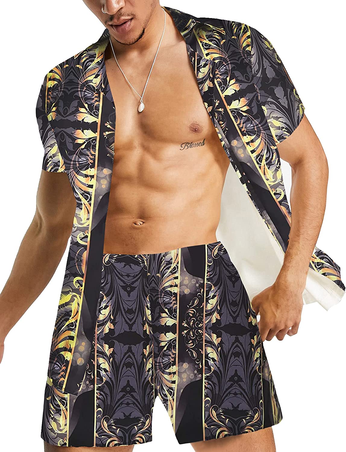 Men's Luxury Casual Button Down Short Sleeve Hawaiian Shirt Suits