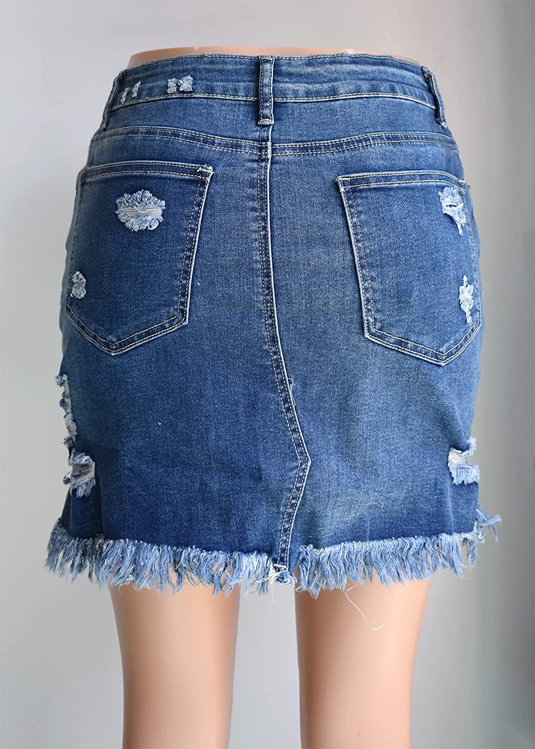 Jean Skirt for Women Stretch Denim Ripped Mini Short Casual A Line Above Knee Length