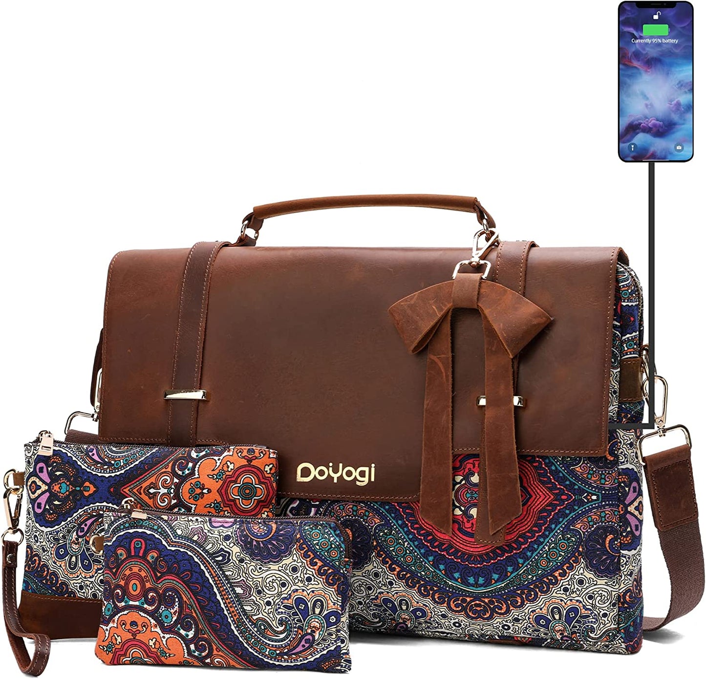 Bag for Women, 16.5 inch Computer Messenger Briefcase Bag with Shoulder Strap, Genuine Leather Work Bag
