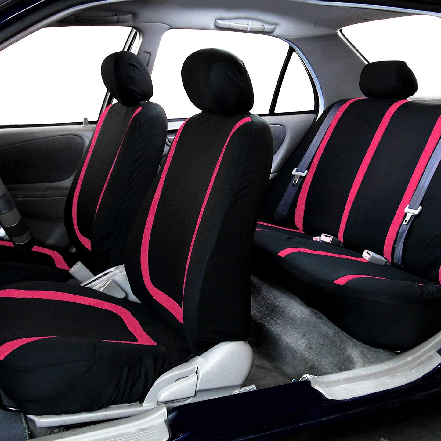 Automotive Seat Covers Pink Universal Fit Unique Flat Cloth fits most Cars, SUVs, and Trucks (with 4 Detachable Headrests and Solid Bench) FH Group FB032PINK114