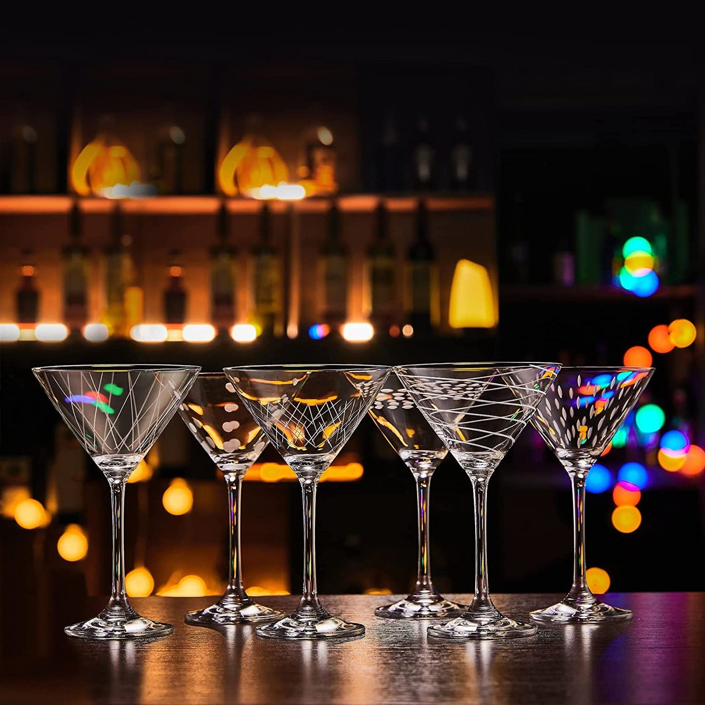 Crystal Martini Glasses Set of 6, SOGLIT Hand Crafted Etched Martini Glasses with Stem, Manhatann Glasses for Cocktail, Cosmopolitan Glasses, 9oz Etched Cocktail Glasses Gift for Men, Crystal Clear