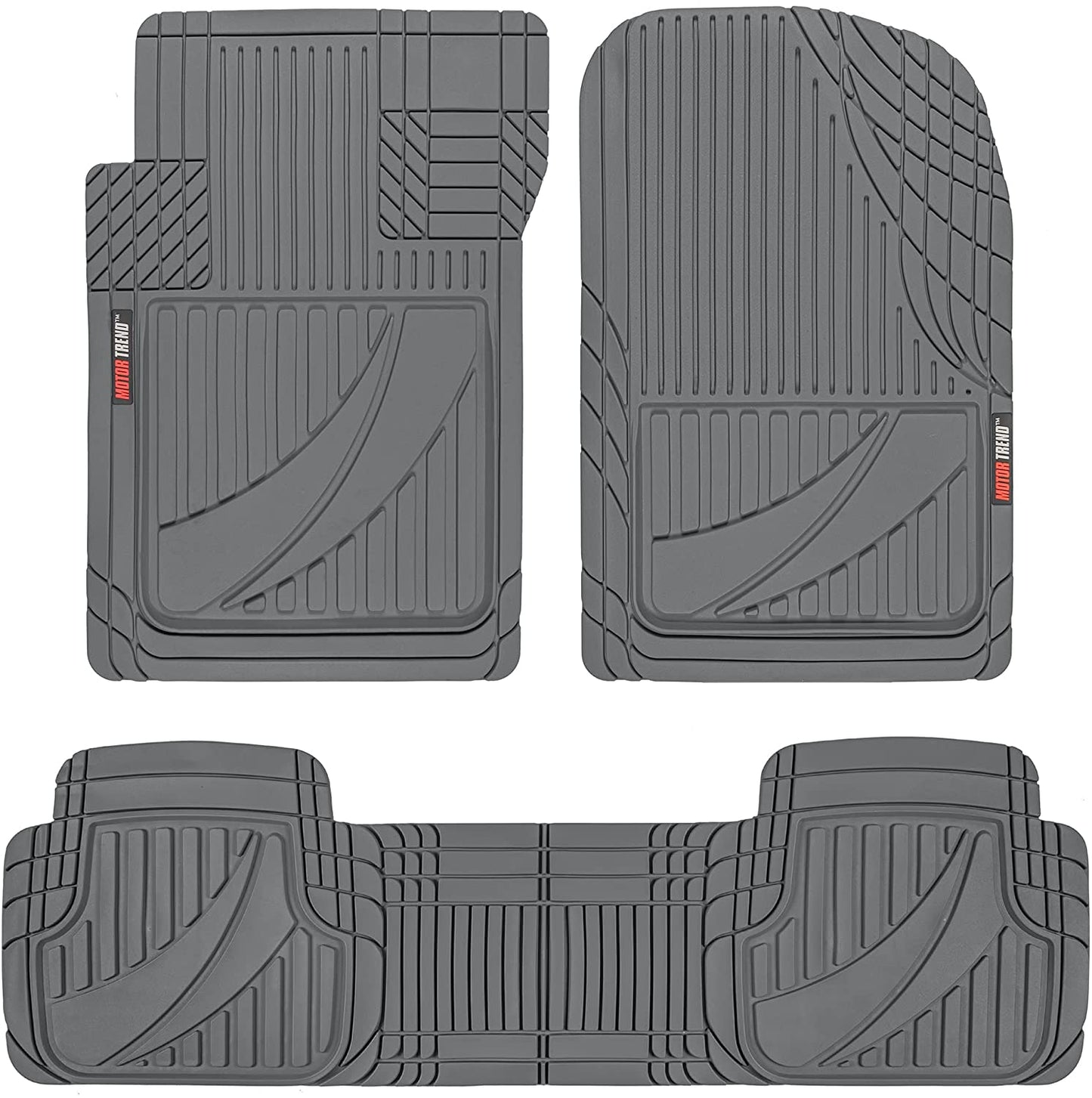 FlexTough Advanced Black Rubber Car Floor Mats - 3 Piece Front & Rear Trim to Fit Floor Mats for Cars Truck SUV, All Weather Automotive Liners with Traction Grips and Multiple Trim Lines