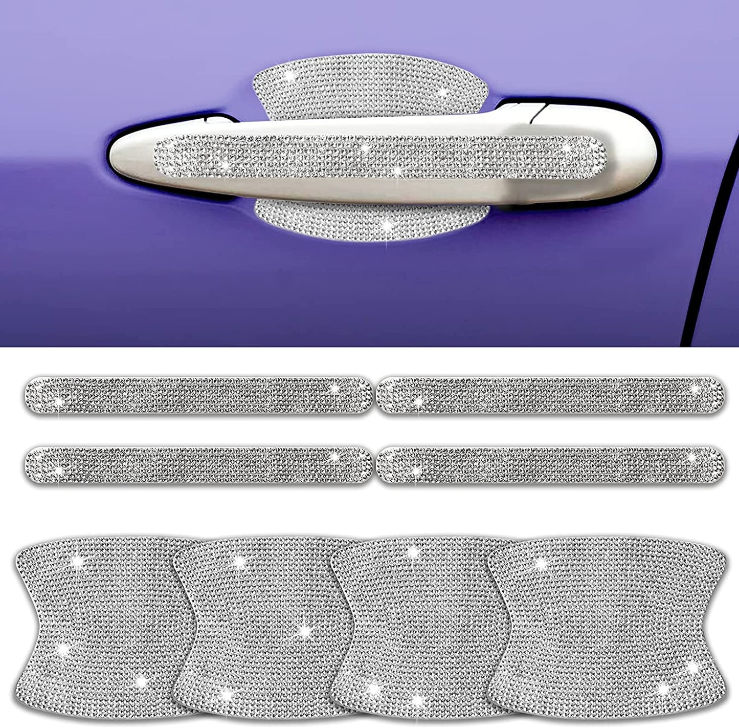 Car Door Handle Stickers - 8PCS Bling Car Accessories Crystal Glitter Door Handle Protector Stickers and Decals Scratch Safety Reflective Auto Sticker for Woman & Man