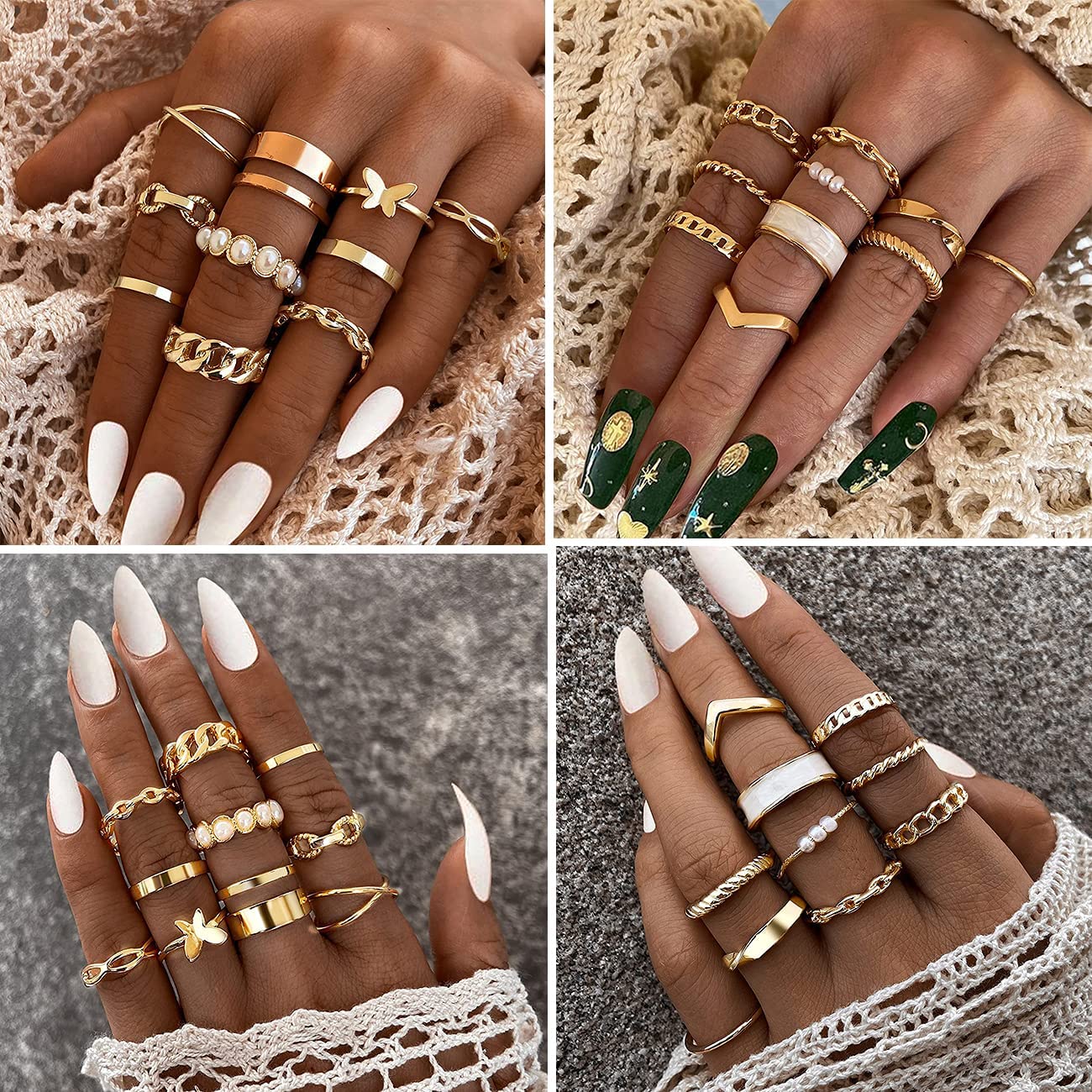 30 Pcs Vintage Gold Knuckle Rings Set, Boho Butterfly Snake Stackable Finger Rings for Women Girls, Silver Midi Rings Pack