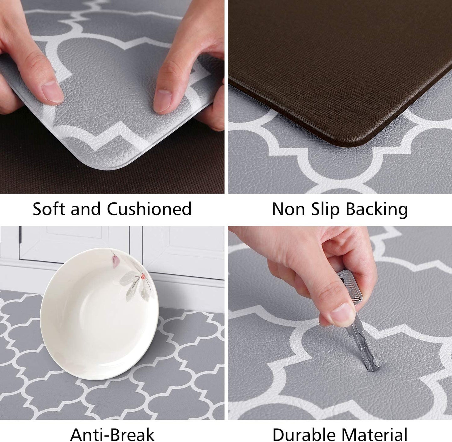 Anti-Fatigue Kitchen Rug, Waterproof Non-Slip Kitchen Mats and Rugs Heavy Duty PVC Ergonomic Comfort Foam Rug for Kitchen, Floor Home, Office, Sink, Laundry,Grey
