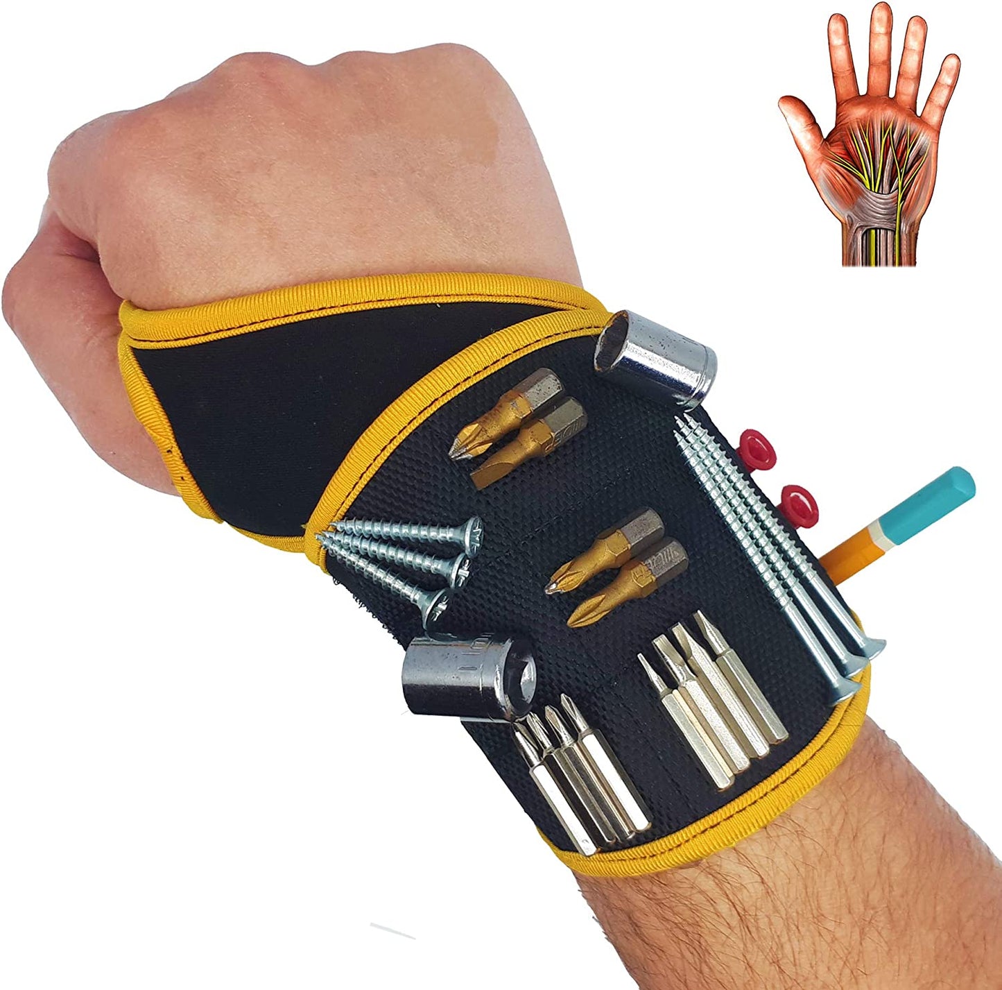 Magnetic Wristband With Super Strong Magnets Holds Screws, Nails, Drill Bit. Unique Wrist Support Design Cool Handy Gadget Gift for Fathers, Boyfriends, Handyman, Electrician, Contractor