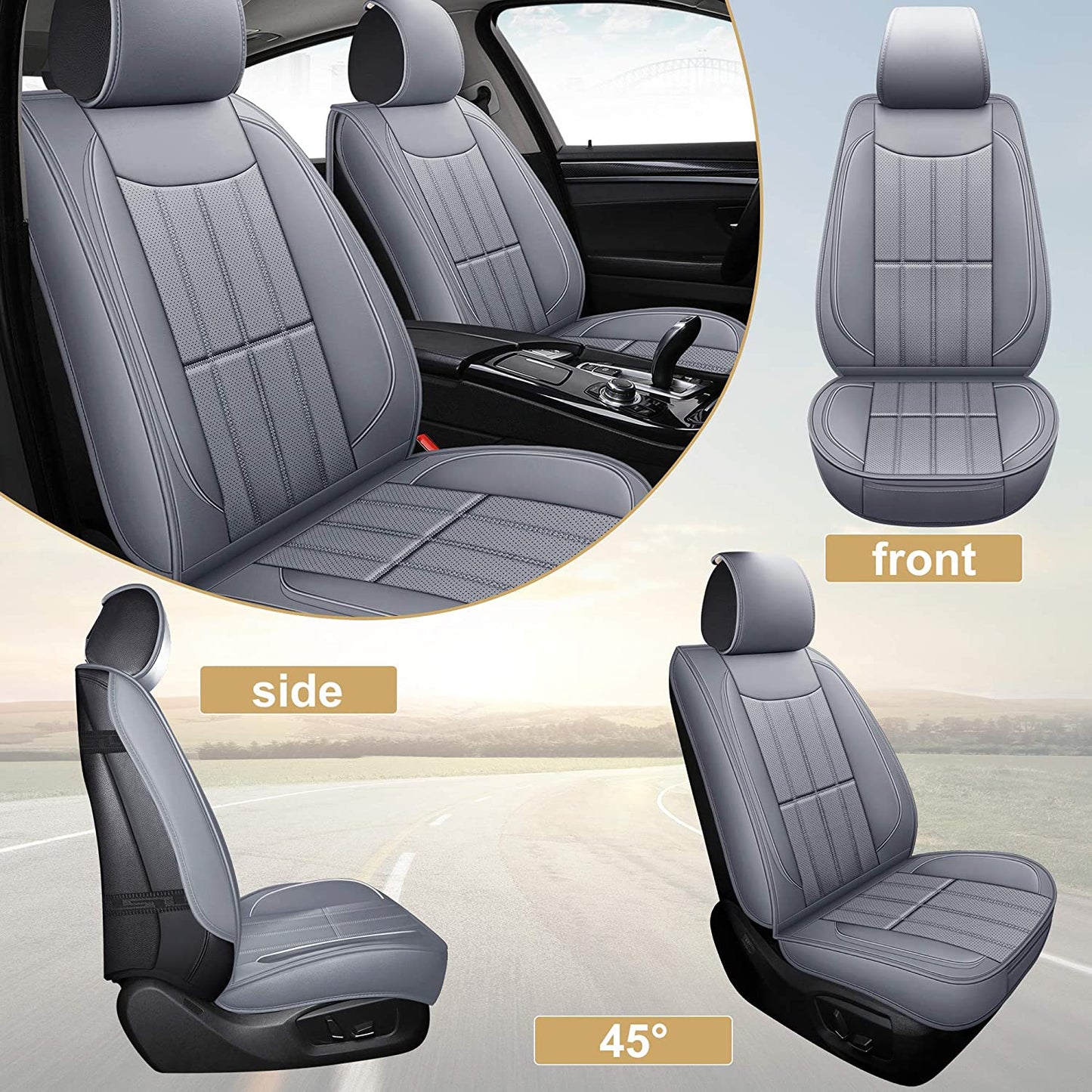 Car Seat Covers, Leatherette Automotive Vehicle Cushion Cover for Cars SUV Pick-up Truck, Universal Non-Slip Vehicle Cushion Cover Waterproof Protectors Interior Accessories, Front Pair