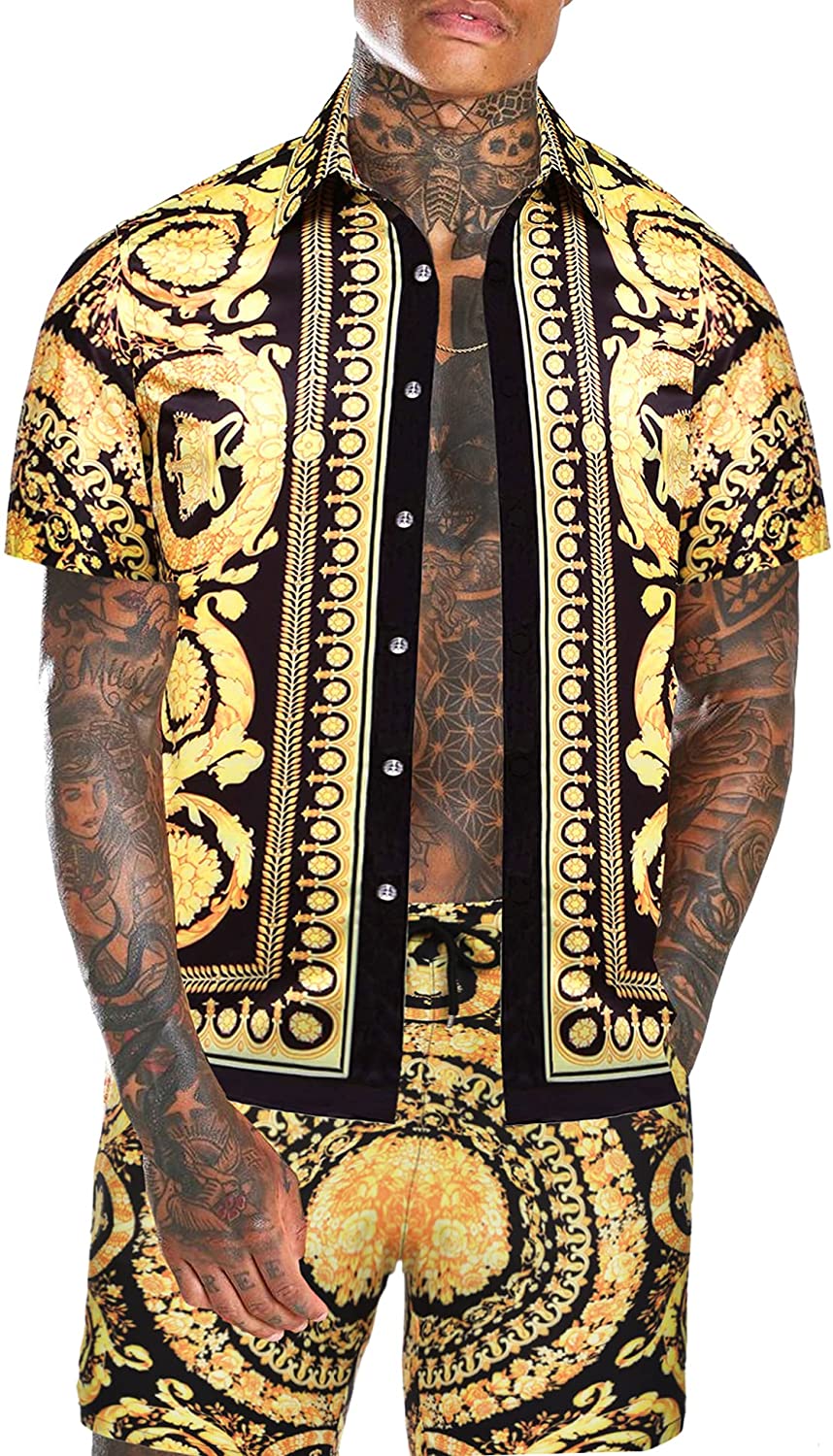 Men's Luxury Casual Button Down Short Sleeve Hawaiian Shirt Suits