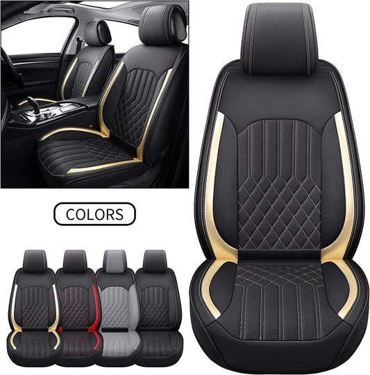Automotive Seat Covers Universal Fit for Most Cars, Truck SUV Van Murano Forester Rogue Passat Fusion Clarity, Waterproof Non-Slip Faux Leather, 2PCS Front, Black-Gold