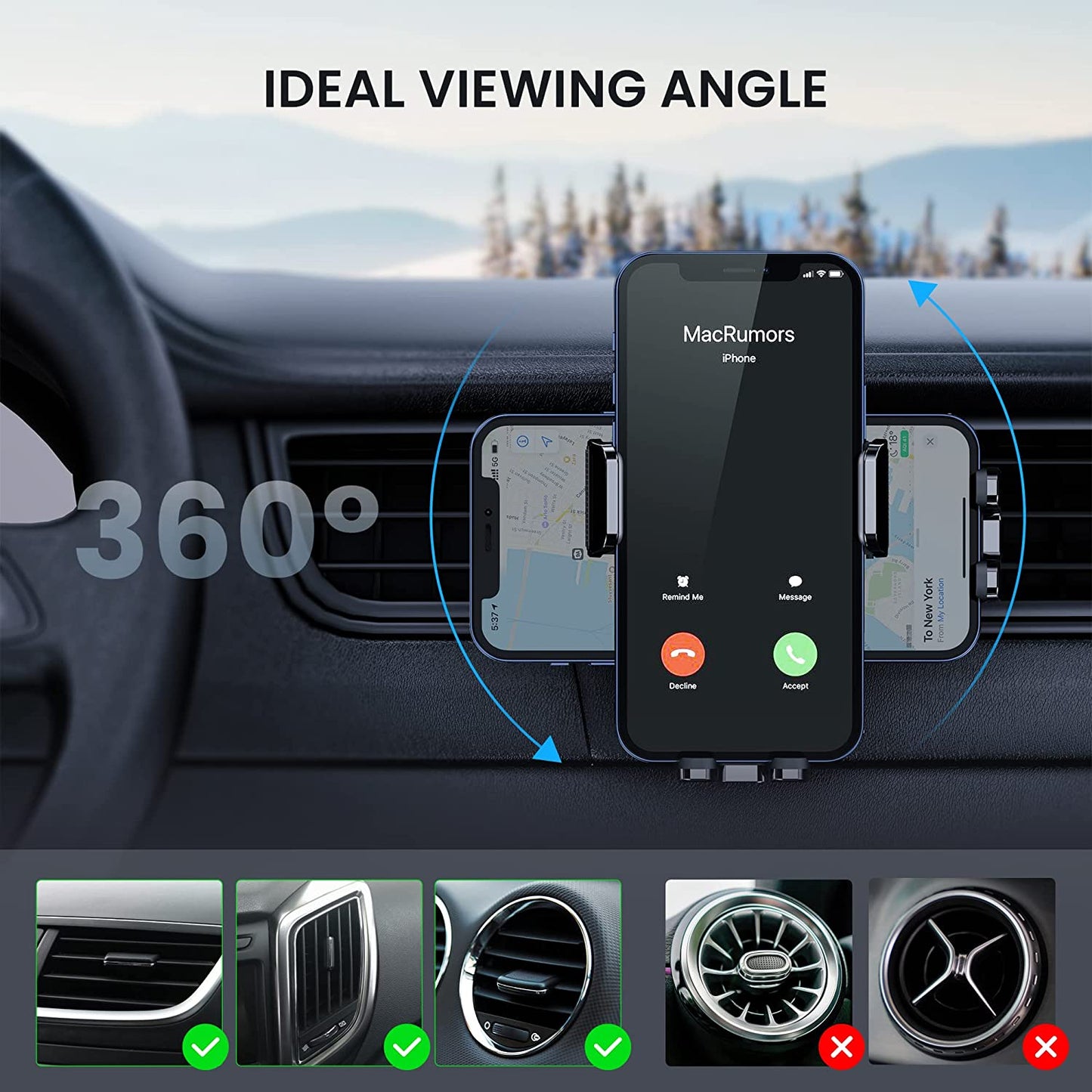 Phone Holder Car [Upgrade Clip Never Fall] Car Phone Holder Mount Automobile Air Vent Hands Free Cell Phone Holder for Car Fit for All Car Mount for iPhone Android Smartphone