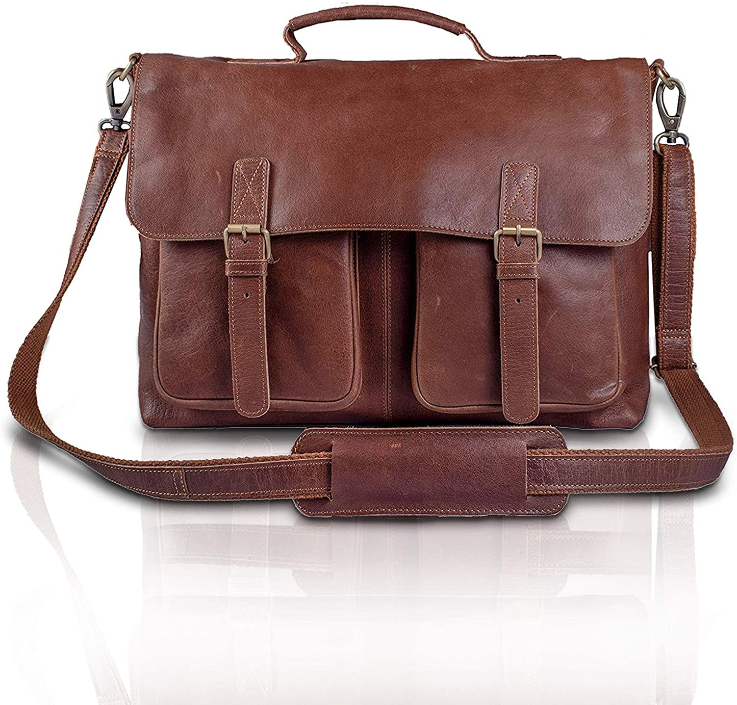 KomalC 16 Inch Buffalo Leather Briefcase Laptop Messenger Bag Office Briefcase College Bag for Men and Women