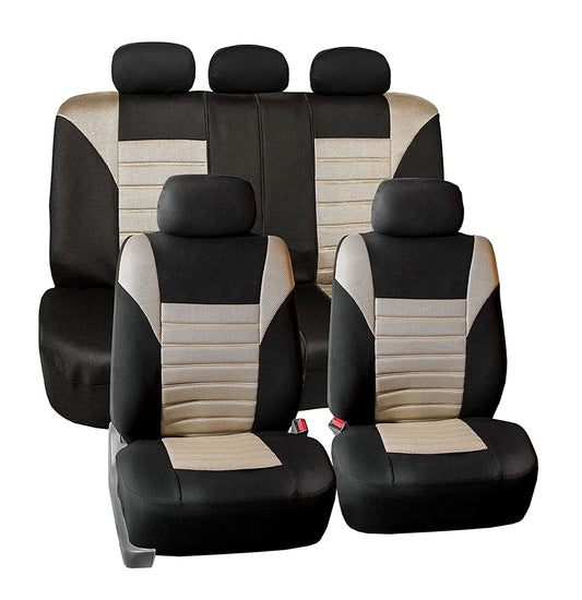 Automotive Seat Covers Beige Universal Fit Full Set Premium 3D Air Mesh Design fits Most Cars, SUVs, and Trucks (Airbag and Rear Split Bench Compatible) FH Group FB068BEIGE115