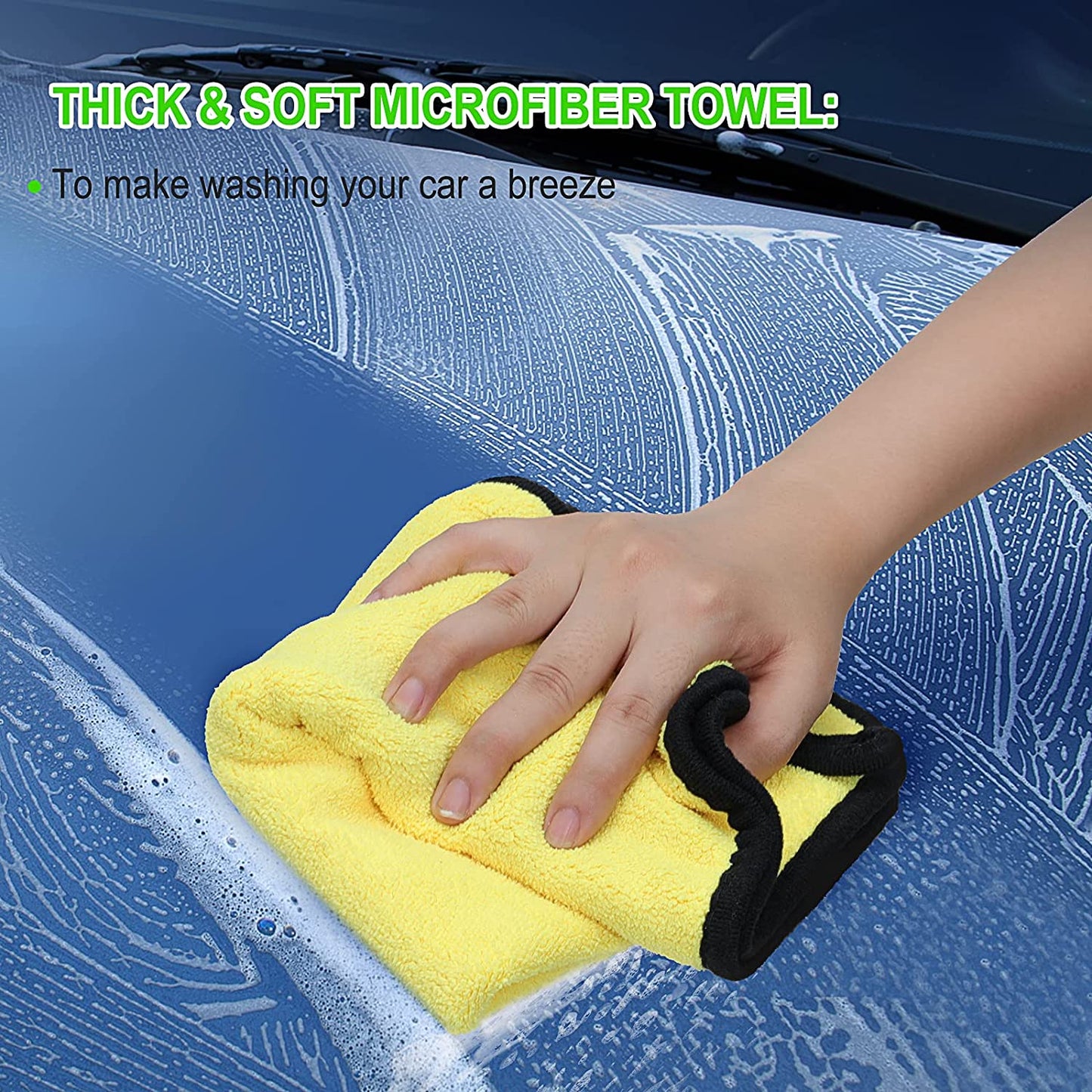 62'' Car Wash Brush with Long Handle Chenille Microfiber Car Wash Mop Car Washing Brush Cleaning Kit Windshield Window Squeegee Car Duster Microfiber Towels for Cars RV Truck Boat 9PCS