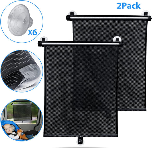 Car Window Shades,2 Pack Side Window Shade for Car,Breathable Foldable Retractable Mesh Car Sun Shade Protects Baby,Kids,Pets from Sun Glare and UV Rays(Black)