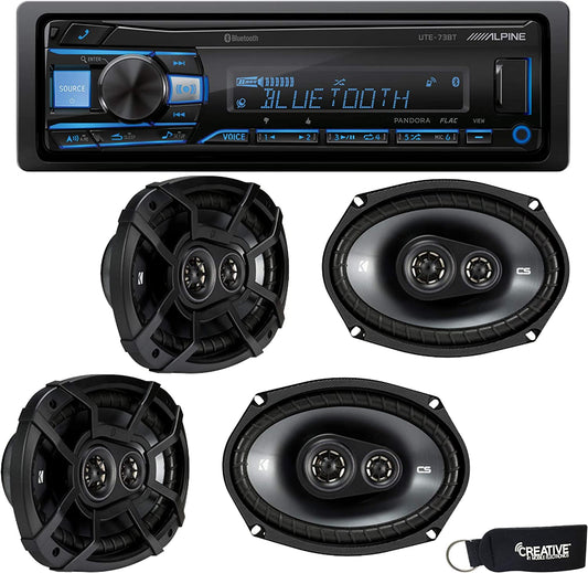 Bluetooth Receiver (No CD), and Two Pairs of Kicker 43CSC6934 6x9" Three-Way Coaxial Speakers