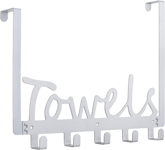 Towel Holder Bath Over The Door 5 Hooks Organizer Rack Heavy-Duty Organizer for Towel, Robe, Coat, Bag