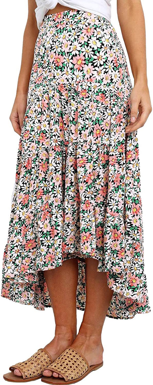 Women's Ditzy Floral Midi Boho Elastic High Waist Skirt