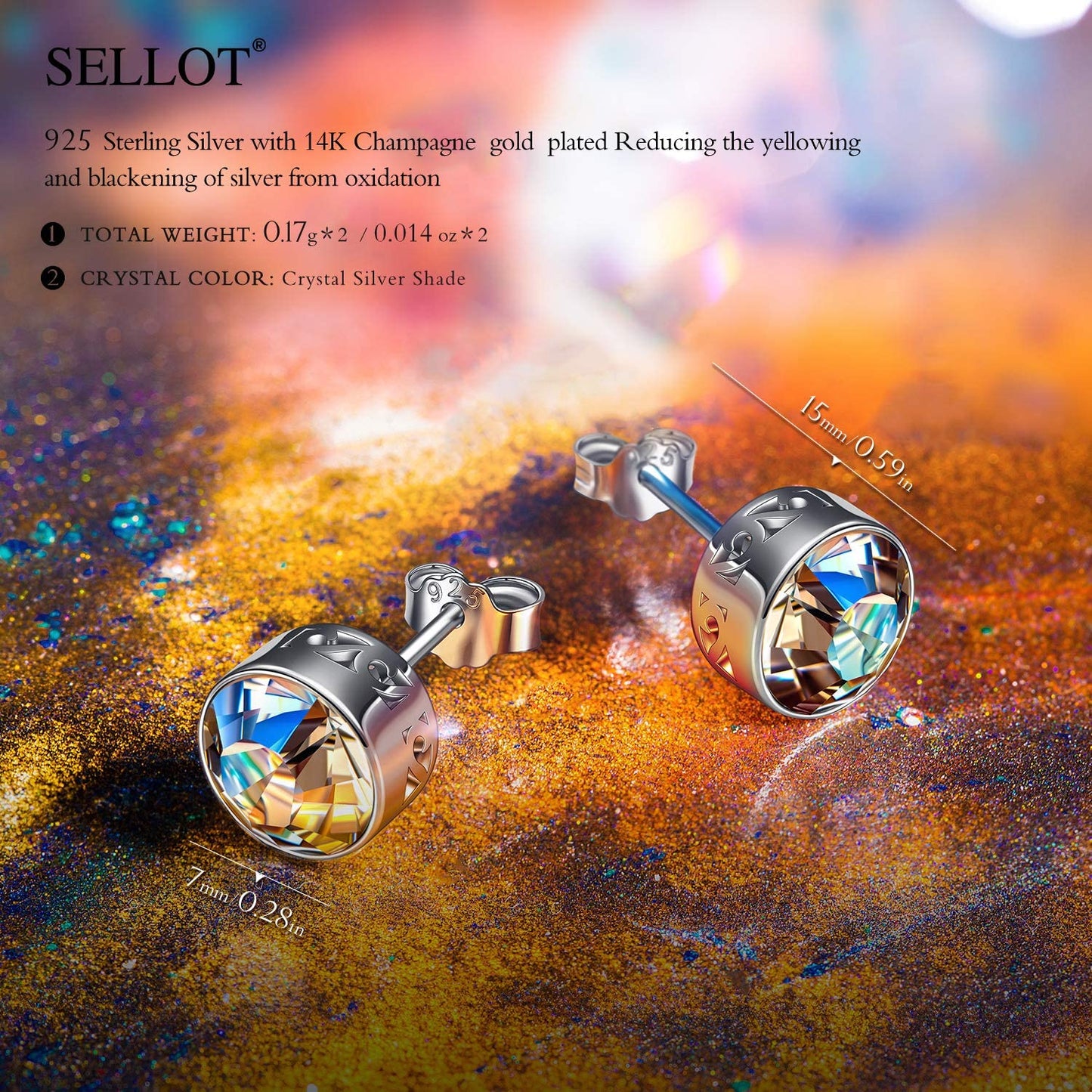 Sellot Earrings for Women King Crown 925 Sterling Silver Stud Earrings Bezel-Setting with Round Cut Crystals Jewelry for Women Girls Lady with Gift Box, 6mm/7mm/8mm