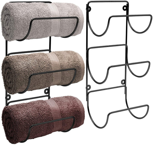 Sorbus Towel Rack Holder Set - Wall Mounted Storage Organizer for Towels, Washcloths, Hand Towels, Linens, Ideal for Bathroom, Spa, Salon, Modern Design, Set of 2 (Black)