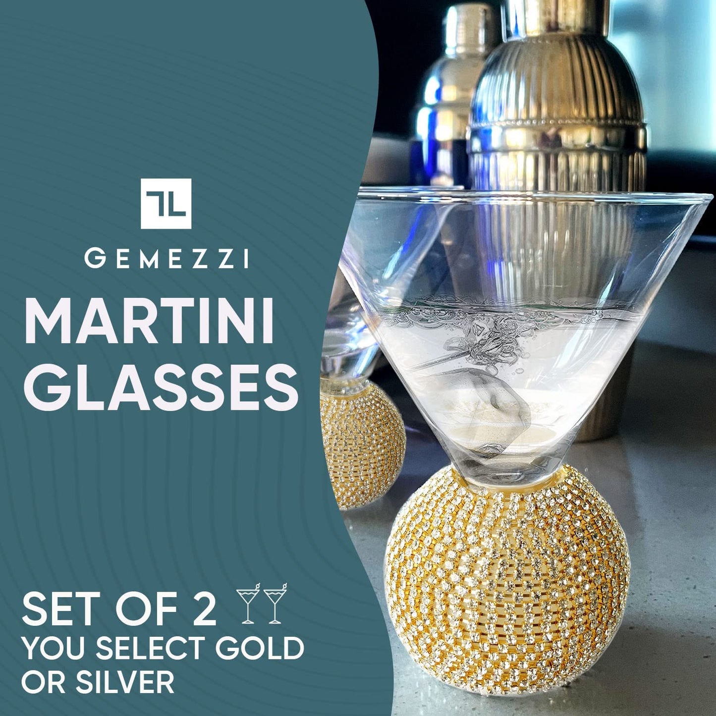 Gemezzi Stemless Martini Glasses Set of 2, Gold Stemless Cocktail Glass, Crystal Ball Base in Elegant Box, Perfect Bar Accessories for Margarita, Manhattan, Cosmos, Mixed Drinks, and Desserts