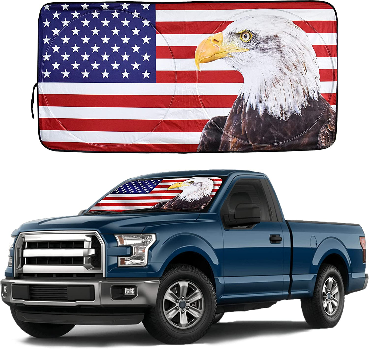 Black American Flag Patriotic Sun Shade Car Windshield for Truck & SUV | 240T Polyester Car Shade Front Windshield | 99% UV & Interior Protection Window Sun Blocker | Small 59 x 29 inches