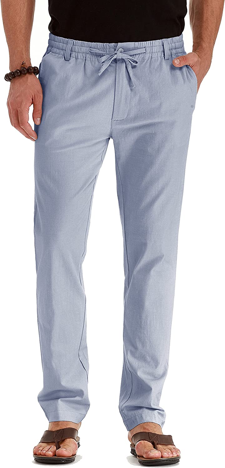 Men's Drawstring Linen Pants Casual Summer Beach Loose Trousers