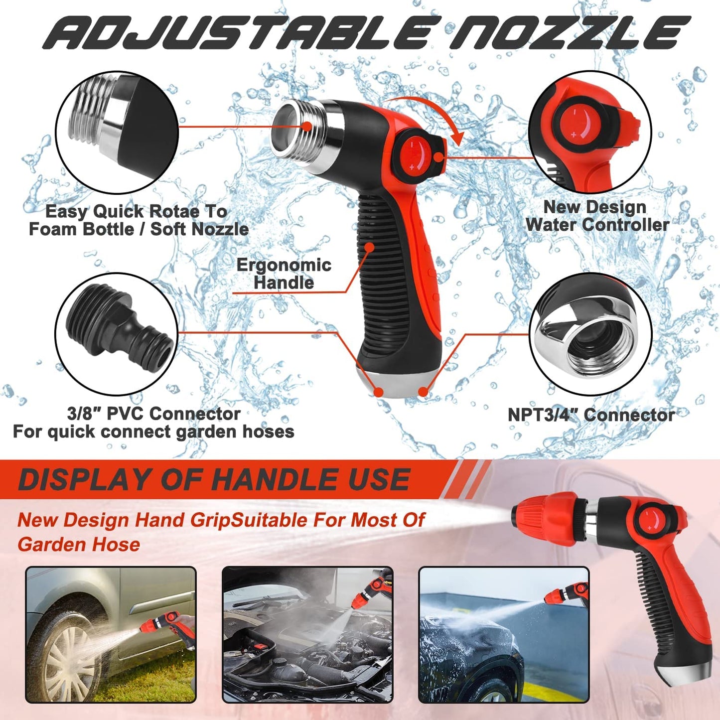 Car Wash Kit with Foam Gun, Car Cleaning Kit with Car Foam Sprayer, Car Detailing Kit, Car Detailing Brush Set, Wheel Brush,Car Wash Mitt & Towels, Foam Cannon Car Washing Kit Fits Most Garden Hose