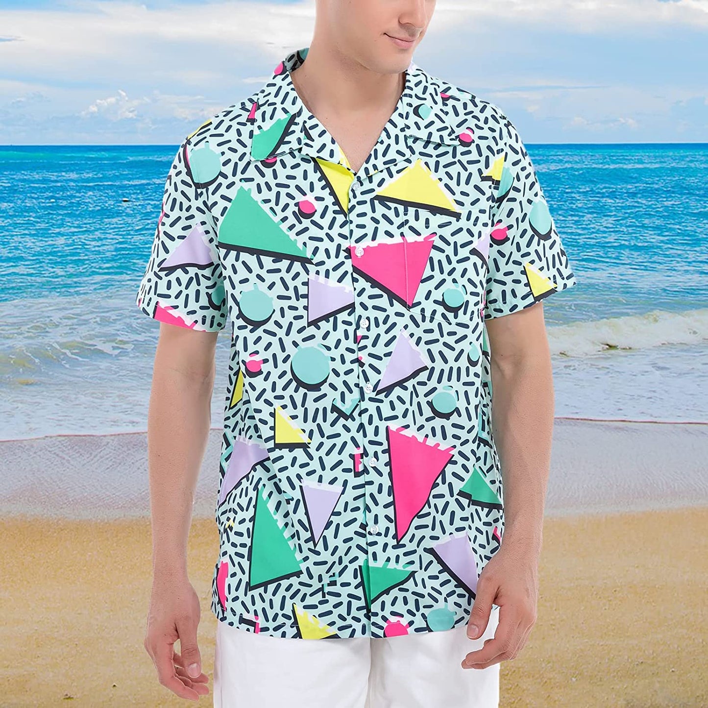 Artsadd 80s 90s Hawaiian Shirt for Men Big and Tall Button Down Short Sleeve Shirt Aloha Beach Shirts Disco Party Outfits