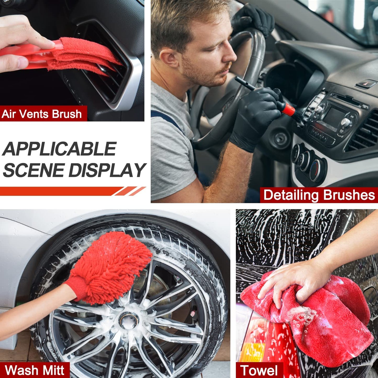Car Wash Kit with Foam Gun, Car Cleaning Kit with Car Foam Sprayer, Car Detailing Kit, Car Detailing Brush Set, Wheel Brush,Car Wash Mitt & Towels, Foam Cannon Car Washing Kit Fits Most Garden Hose