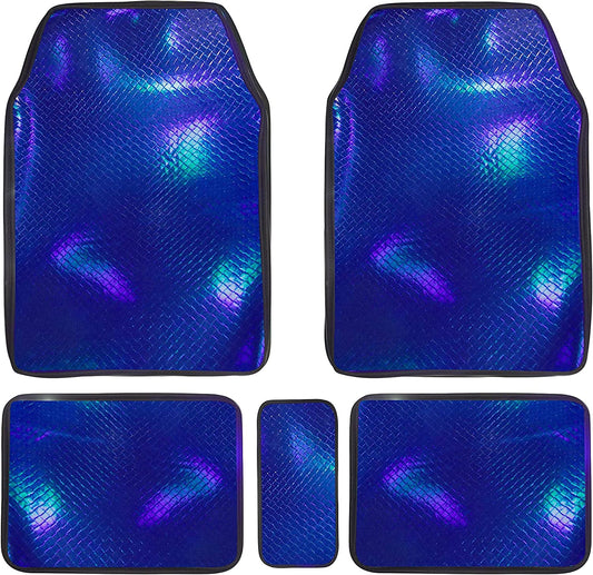 Leather Waterproof&Anti Slip Car Floor Mats for Men&Women,All Weather Universal Automotive Carpet with Hologram Laser Design (Blue)