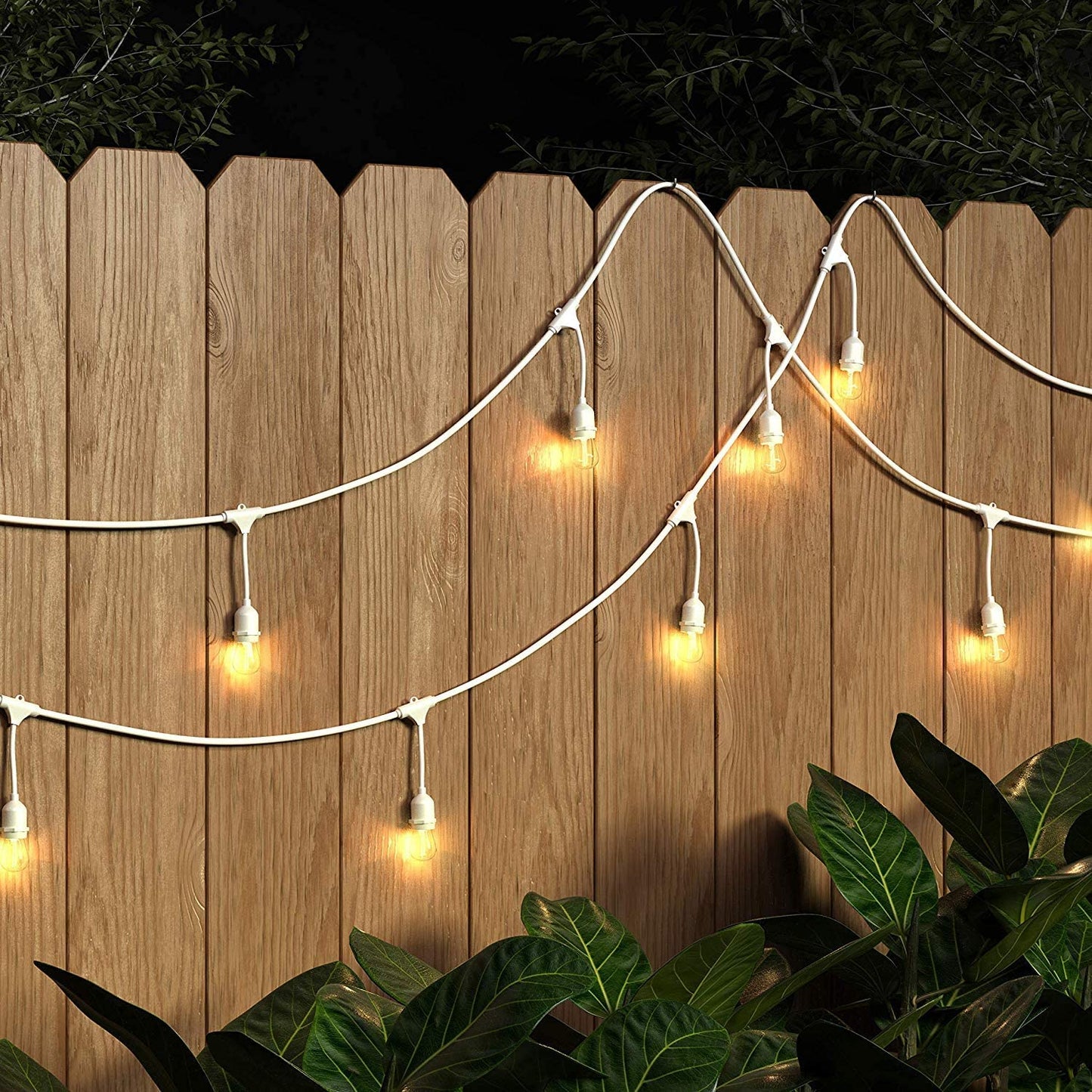 Basics 48-Foot LED Commercial Grade Outdoor String Lights with 16 Edison Style S14 LED Soft White Bulbs - White Cord