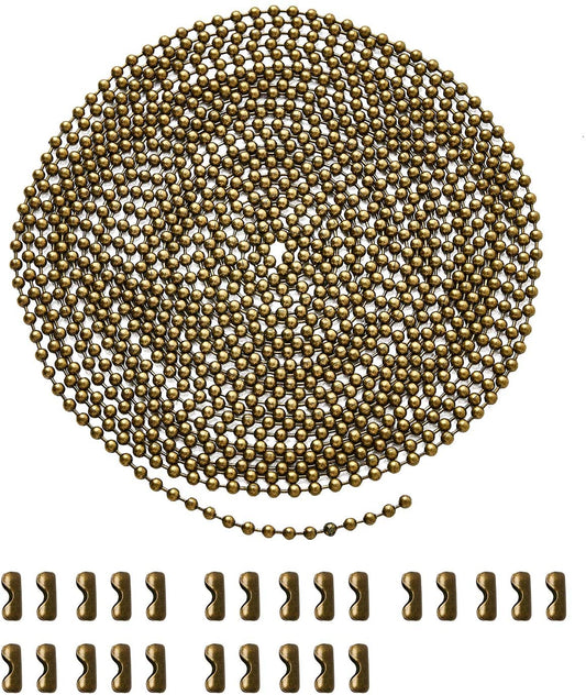 192 Inch Fan Pull Chain Extension with 25 PCS Connectors, Metal Ceiling Fan Chain Connector, Stainless Steel Bead Chain(3.2mm Diameter, Bronze)