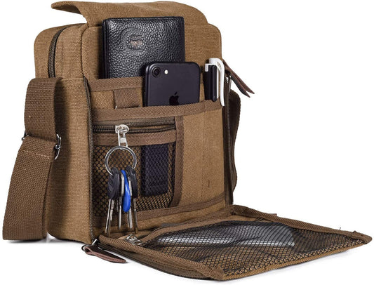 Men's Canvas Small Messenger Bag Casual Shoulder Bag Chest Bag Travel Carry Bag，Multi-pocket Purse