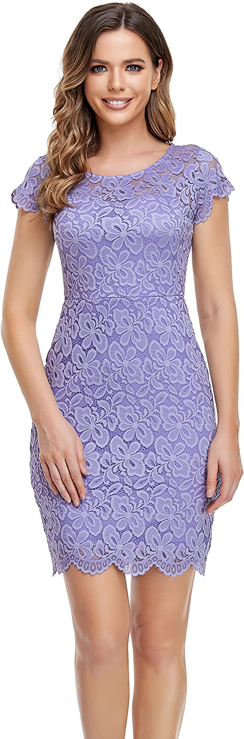 Women's Knee Length Short Sleeve Elegant Lace Dresses/Linning Dresses