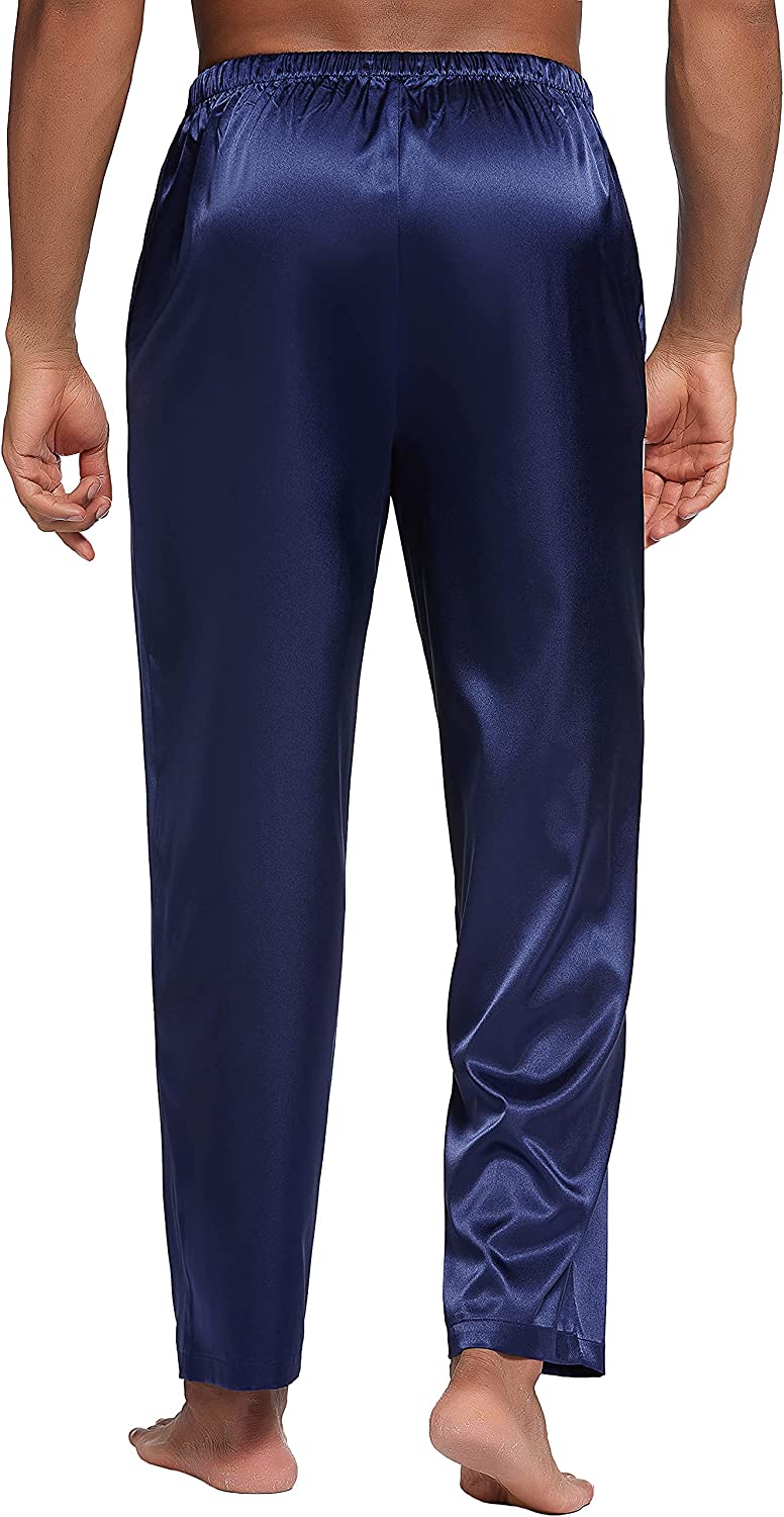 Men's Silk Satin Pajama Pants Soft Long Sleep Bottoms Pj Lounge Pant with Pockets (S-XXL)