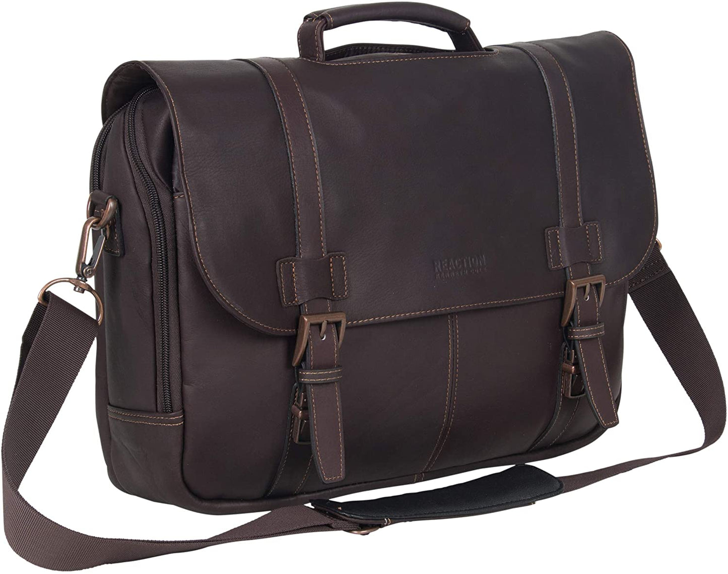 Show Business Messenger Briefcase Colombian Leather 16” Laptop Computer Portfolio Satchel Work Bag, Dark Brown, One Size