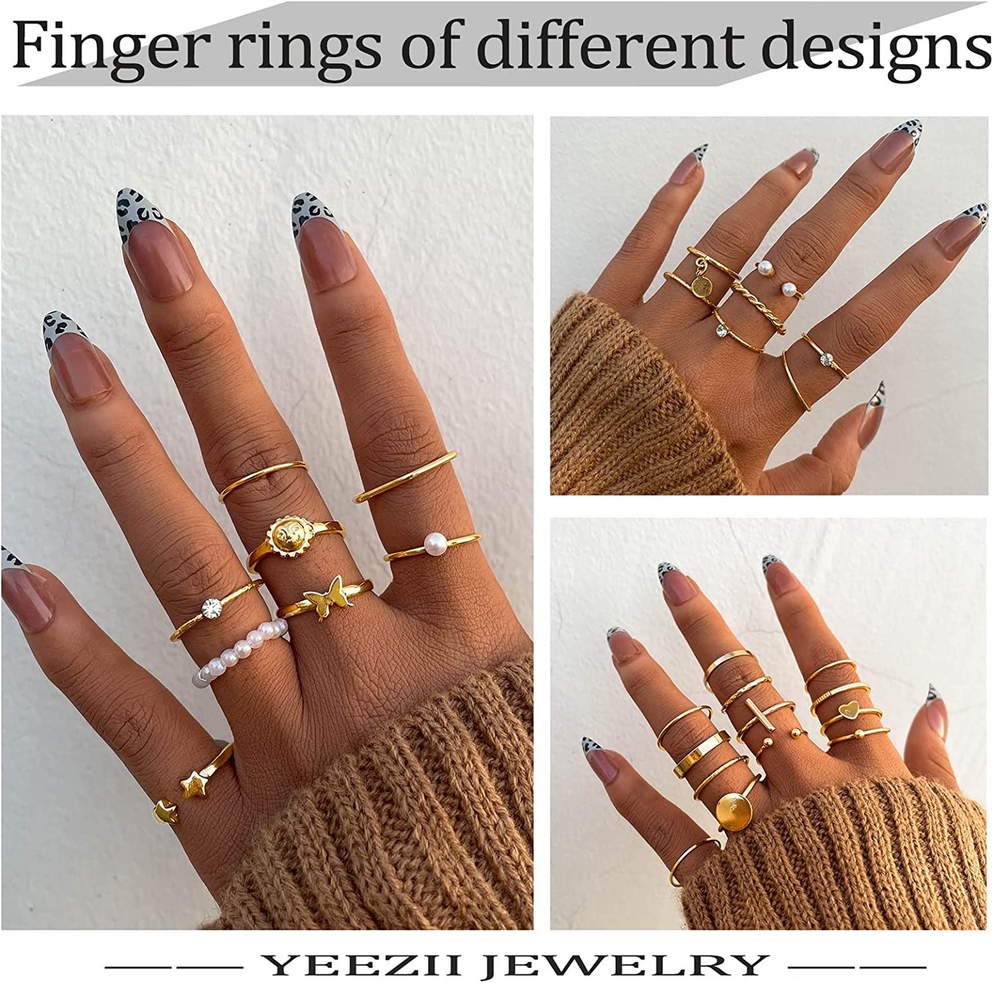 68 Pcs Gold Knuckle Rings Set for Women Girls, Stackable Rings Boho Joint Finger Midi Rings Silver Hollow Carved Crystal Stacking Rings Pack for Gift