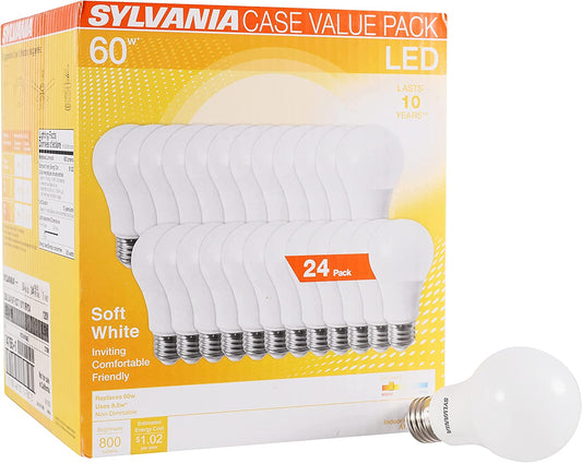 LED A19 Light Bulb, 60W Equivalent, Efficient 8.5W, 10 Year, 2700K, 800 Lumens, Frosted, Soft White - 24 Pack (74765)