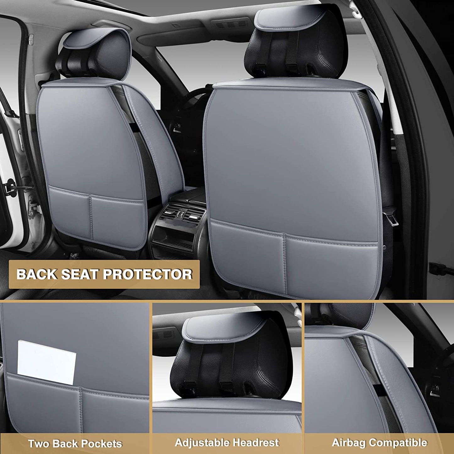 Car Seat Covers, Leatherette Automotive Vehicle Cushion Cover for Cars SUV Pick-up Truck, Universal Non-Slip Vehicle Cushion Cover Waterproof Protectors Interior Accessories, Front Pair