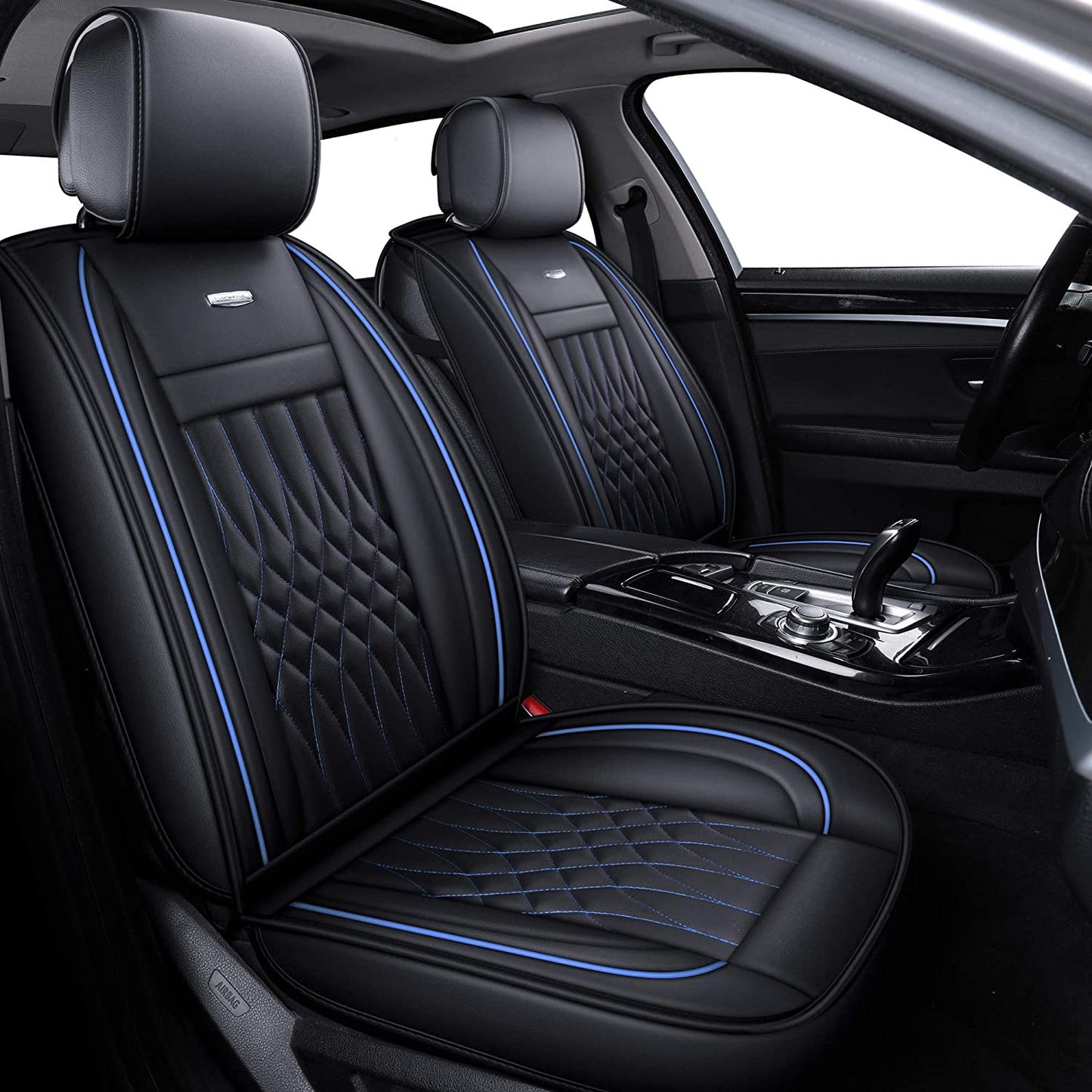 5 Car Seat Covers Full Set with Waterproof Leather Universal Fit for Elantra Sonata Sportage RAV4 CRV Altima Accord Chevy Equinox (Black Full Set)