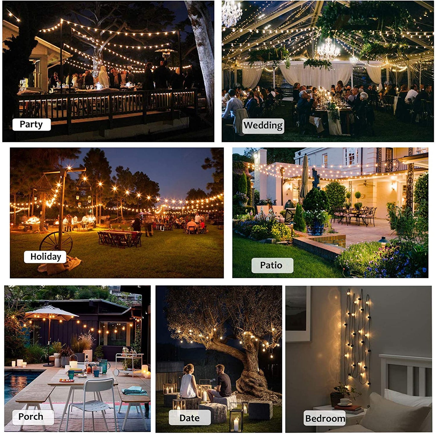 Outdoor String Lights 29ft G40 Patio Lights String with 16 Shatterproof Globe LED Bulb,Waterproof Connectable Hanging Lights for Porch Balcony Bistro,2700K Warm Glow Cafe Lights with E12 Socket