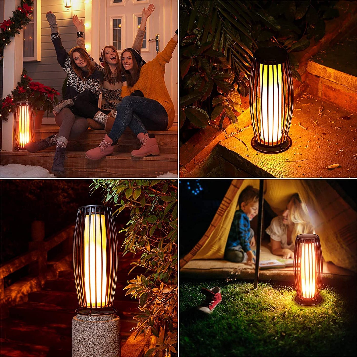 Nenrent Solar Lantern Outdoor Floor Lamp,Solar Powered/USB Charge,Solar Flickering Flame Lantern for Patio Garden Deck Porch Balcony Decoration,Waterproof&Super Long Endurance(1 Pack)