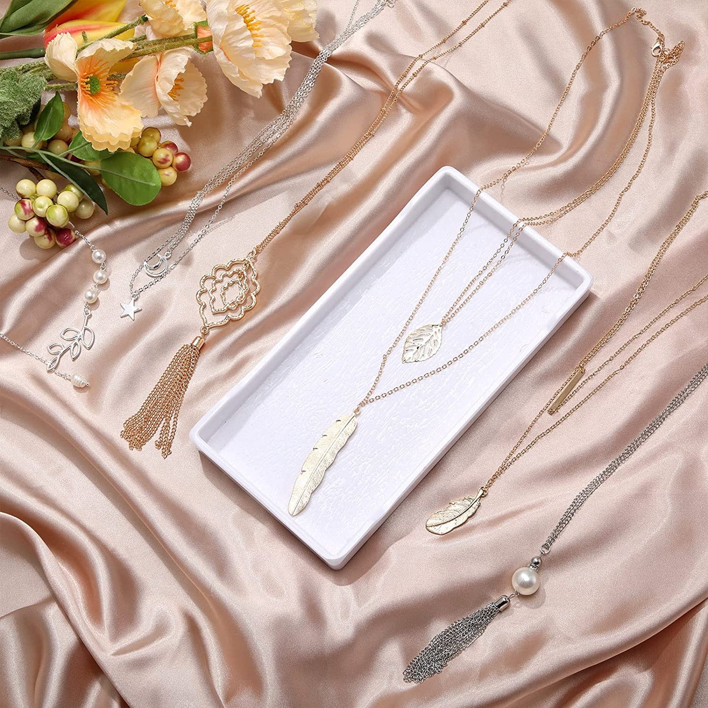 12 Pieces Long Pendant Necklace Set Y Tassel Leaf Circle Bar Necklace for Women