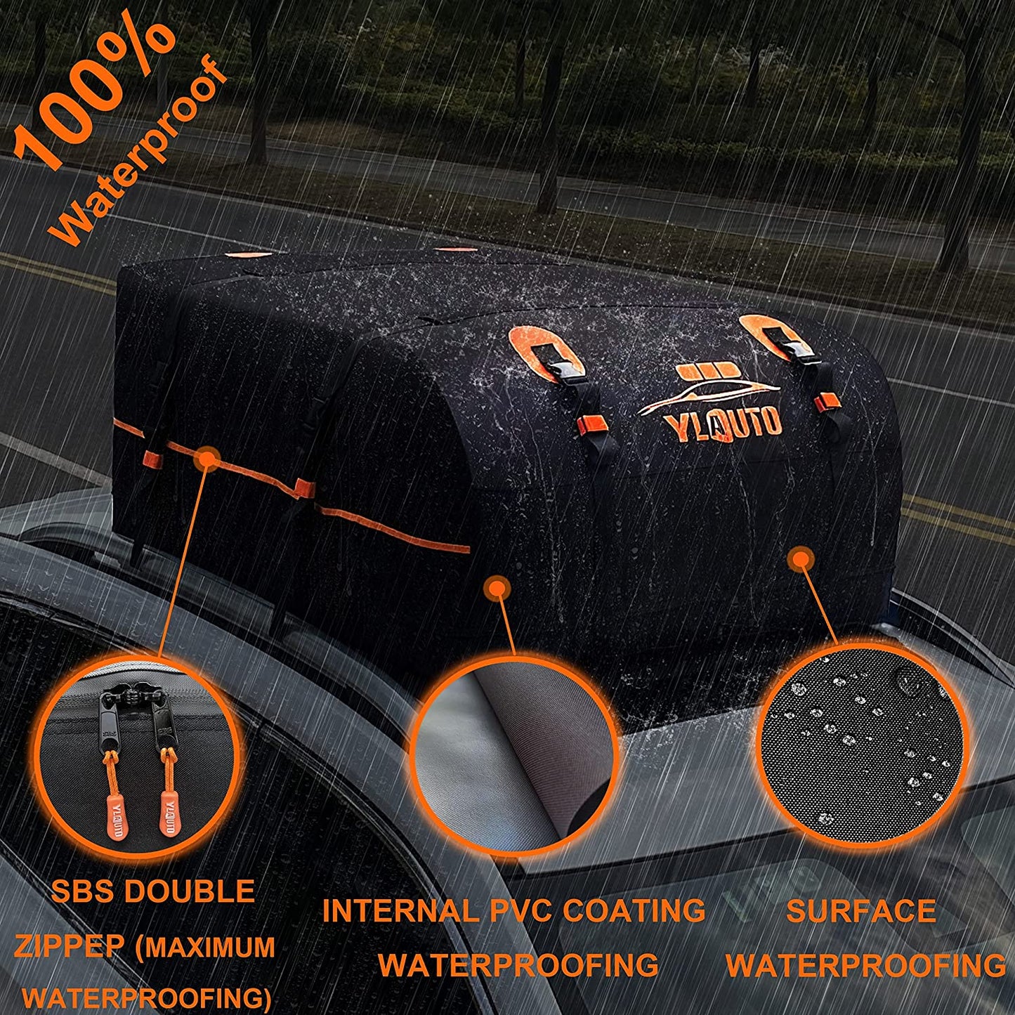15 Expands to 20 Cubic Feet Aerodynamic Design Rooftop Cargo Bag,100% Waterproof Roof Luggage Bag, Rooftop Cargo Carrier with Anti-Slip Mat,Rooftop Car Bag Fits All Vehicle with/Without Rack