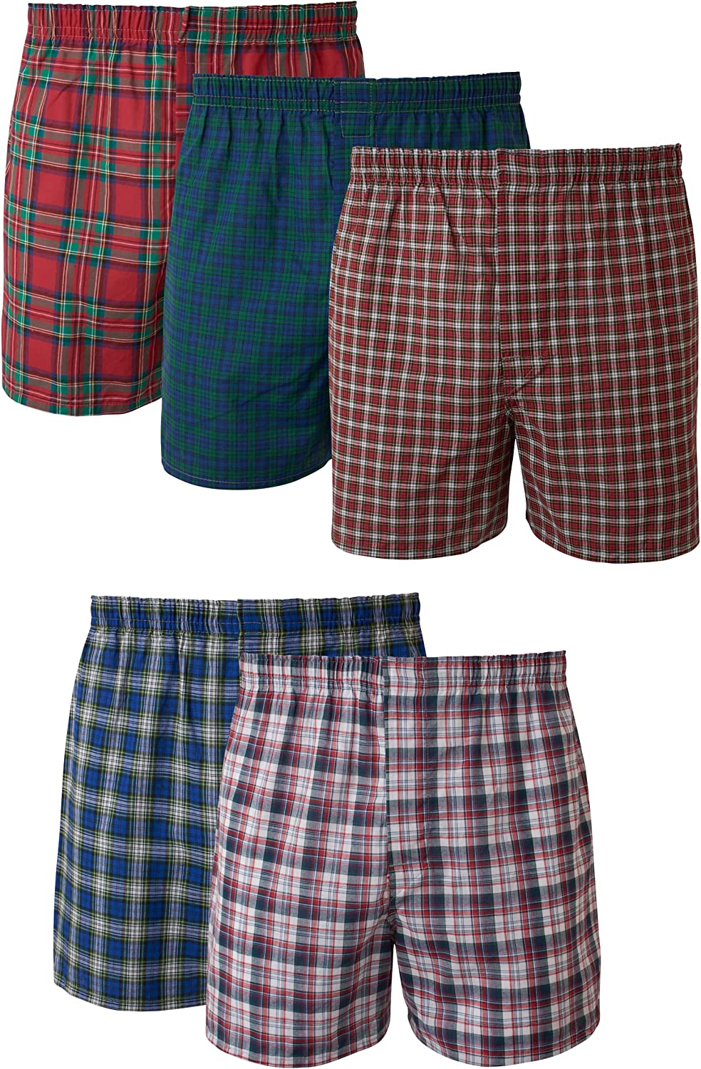 Ultimate Men's Woven Boxers Pack, Moisture-Wicking Plaid Boxers, Cotton-Blend Boxers, Multipack (Colors May Vary)