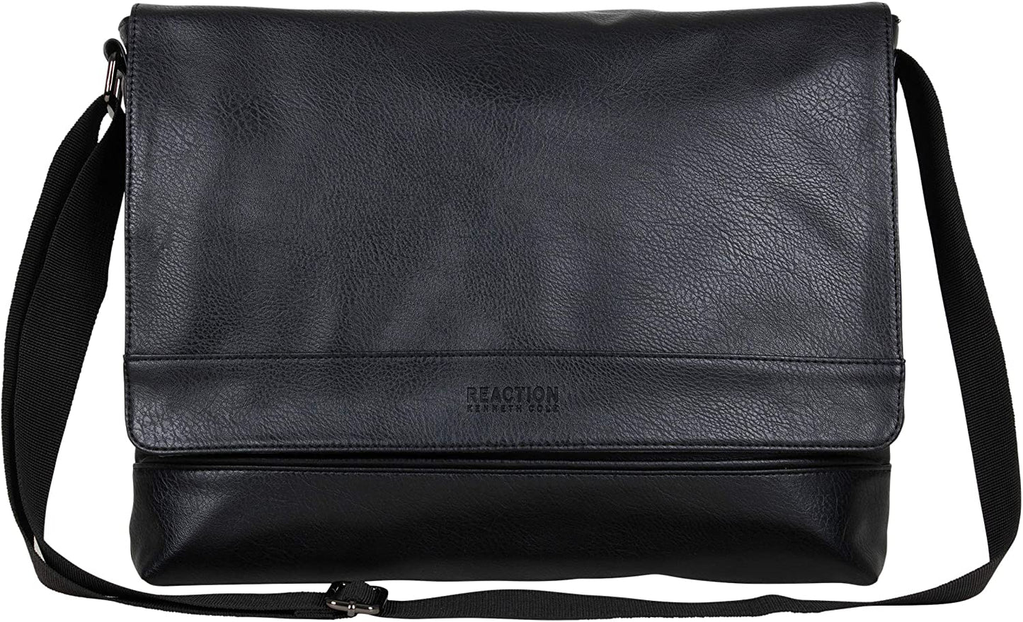 Kenneth Cole REACTION Grand Central Vegan Leather Bag Laptop & Tablet Crossbody Travel Shoulder Case, Black Laptop Messenger, 15"
