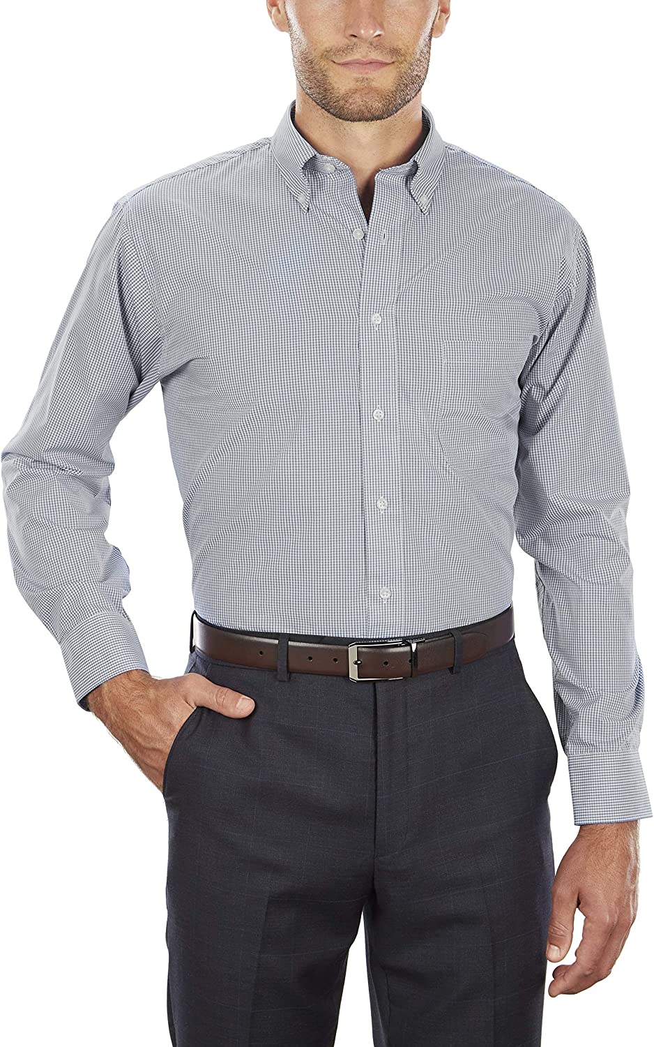 Heusen Men's Regular Fit Gingham Button Down Collar Dress Shirt
