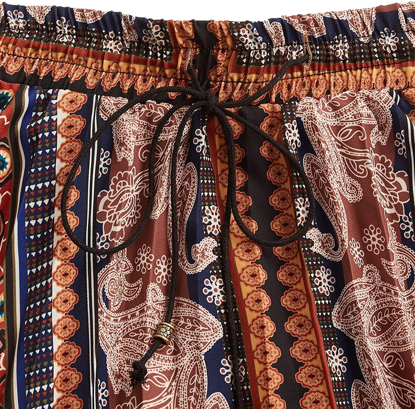 Women's Boho Elastic Waist Scarf Print Pleated Midi Skirt
